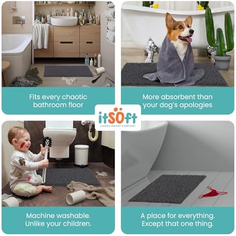 Small Chenille Bath Mats 25"x18", Plush Absorbent Bath Mats Quick Dry, Soft & Machine Washable, Non Slip Carpet for Bathroom, Thick Bathroom Rugs, Shower Restroom Rug Mat, Alfombras De Bano, Bathrugs