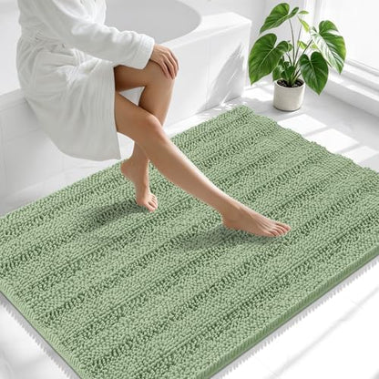 Smiry Thick Chenille Large Bathroom Runner Rugs 47x32, Bath Mat, Sage Green
