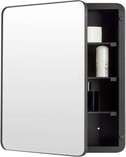 20’’x30’’ Medicine Cabinet,Metal Framed Medicine Cabinet Mirror with Round Corner,Recessed and Surface Mount Bathroom Mirror with Storage, Removeable Shelves,Dark Gray Frame