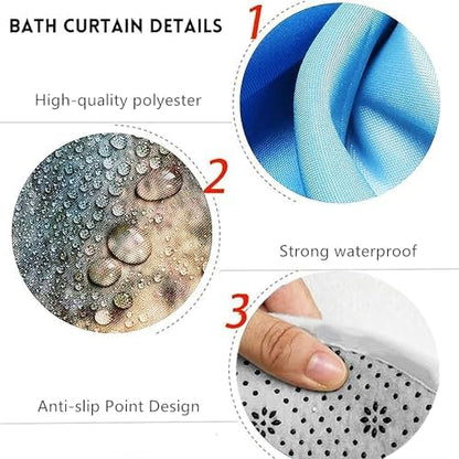Yddsky 4 Pcs Blue Rose Shower Curtain Set with Rugs Bathroom Set