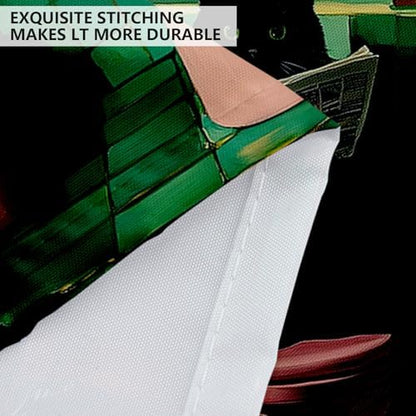 APROPHIC Funny Cat Shower Curtain, Green Shower Curtain for Bathroom, Balck Cat Reading Newspaper Print Bathroom Curtain Decor Waterproof Fabric with 12 Hooks, 72x72 Inch
