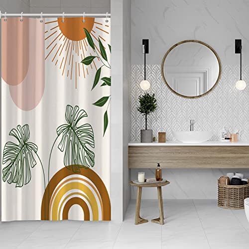 Boho Orange Shower Curtain with Hooks for Bathroom 54x72 Inch