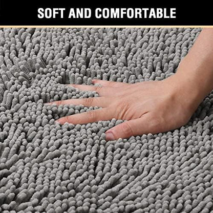 H.VERSAILTEX Chenille Bath Mat Thick Soft Absorbent for Bathroom, Microfiber Dries Quickly, Shaggy Washable Plush Durable Rug, Bathtub and Shower Floor, 24x17, Grey