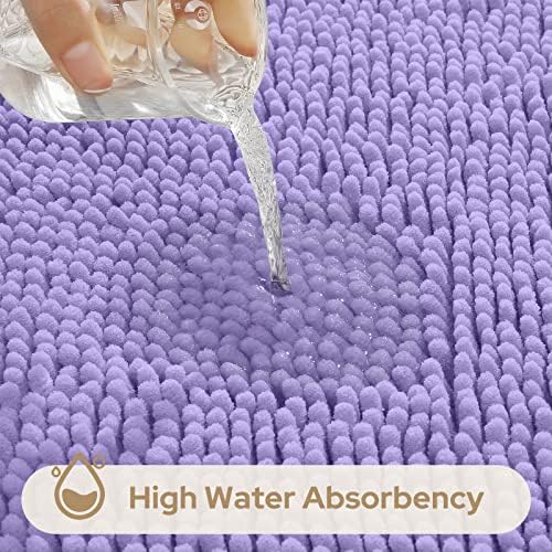 HOMEIDEAS Lavender Chenille Bathroom Rugs Set of 3, Non Slip Bath Mat