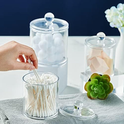 SheeChung 2 Pack Acrylic Qtip Holder with Labels, Qtip Jars for Bathroom