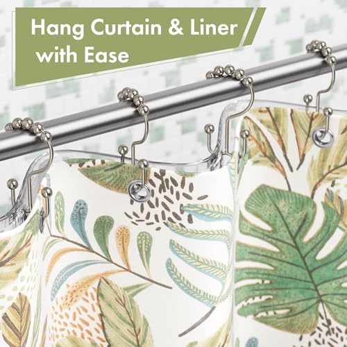 Amazer Shower Curtain Hooks, 12PCS Rust-Resistant Metal Double Shower Curtain Rings for Curtain Rolling Shower Hooks, Shower Rings for Bathroom Shower Curtain Rod, Nickel