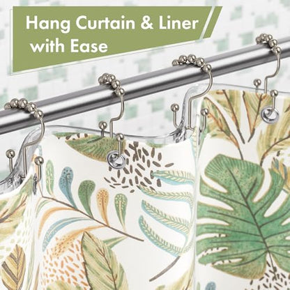 Amazer Shower Curtain Hooks, 12PCS Rust-Resistant Metal Double Shower Curtain Rings for Curtain Rolling Shower Hooks, Shower Rings for Bathroom Shower Curtain Rod, Nickel