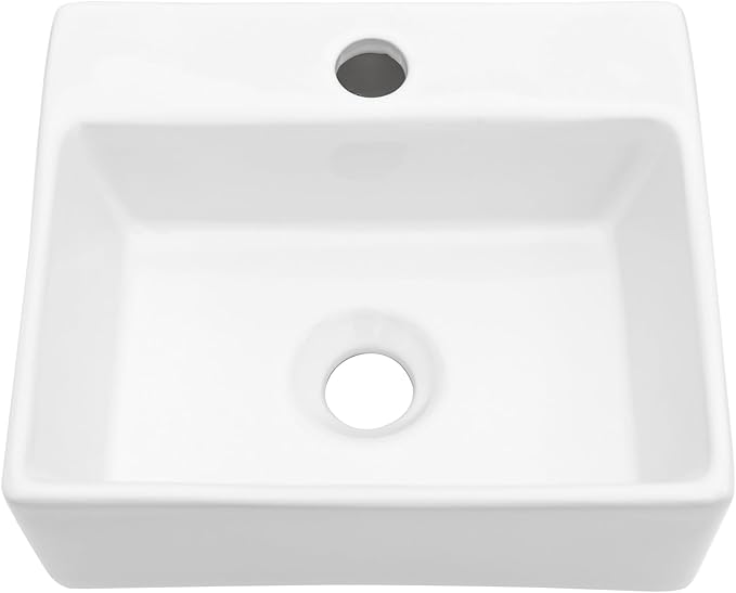 Sarlai Wall Mount Hung Small Vessel Sink - 13"x11" Floating Vessel Sink Wall Mounted Small Bathroom Sinks Tiny Modern Rectangle Floating White Porcelain Ceramic Vanity Sink