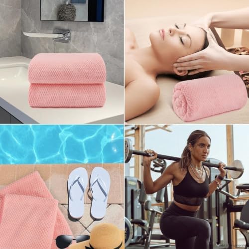 2-Pack Microfiber Bath Towels (27x54 Inches) - Ultra Soft & Quick Dry, 3X Absorbency, Lightweight for Gym, Yoga, Travel & Spa - Perfect for Home, Fitness & Post-Workout, Pink