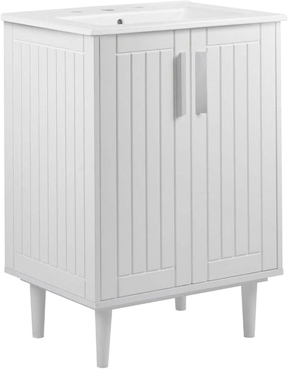 Modway Augusta 24" Bathroom Vanity Cabinet and Ceramic Vessel Sink Basin Combo in White White