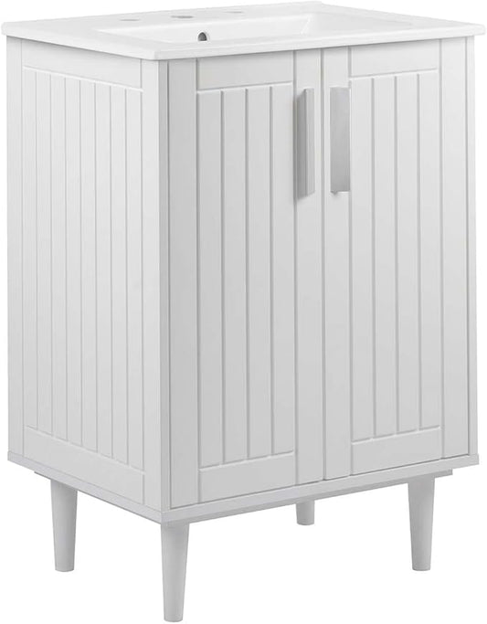 Modway Augusta 24" Bathroom Vanity Cabinet and Ceramic Vessel Sink Basin Combo in White White
