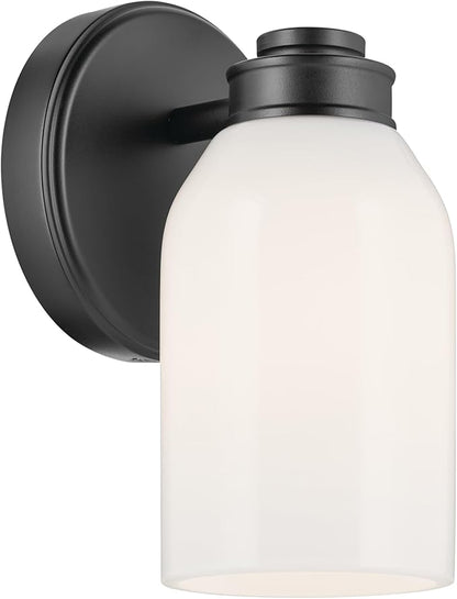 Kichler Shae 5" 1-Light Wall Sconce with White Opal Glass in Black, Modern, for Vanity, Fireplace, Buffet, Hallway, Vanity Mirror, (8.25" H x 5" W), 55200BK
