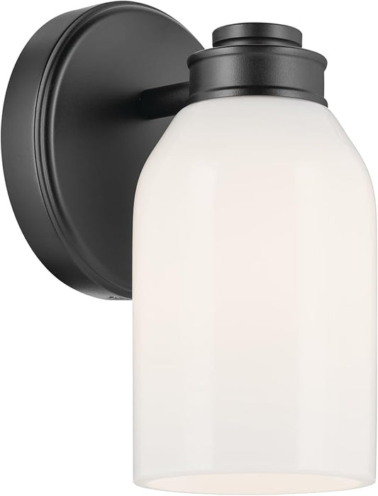 Kichler Shae 5" 1-Light Wall Sconce with White Opal Glass in Black, Modern, for Vanity, Fireplace, Buffet, Hallway, Vanity Mirror, (8.25" H x 5" W), 55200BK