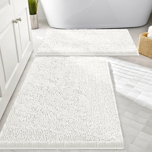 Smiry Chenille Bathroom Rugs Sets 2 Piece (30x20+24x16, Ivory)
