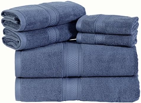 HILLFAIR Premium 600 GSM - 100% Cotton - 6 Piece Bath Towel Set - Blue