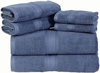 HILLFAIR Premium 600 GSM - 100% Cotton - 6 Piece Bath Towel Set - Blue