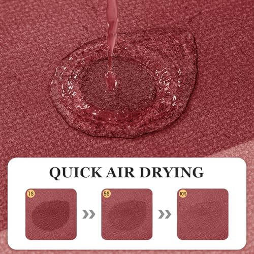 ACCUMTEK Non Slip Bath Mat, Thin Bathroom Rugs Fit Under Door, Quick Dry Bath Mats, Machine Washable Bath Rugs for Bathroom, Bathtub & Kitchen, Red/Bordered/24 x17