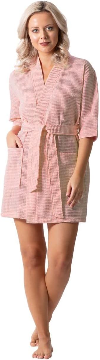 Lightweight Waffle Knit Bath, Spa & Bridesmaids Kimono Short Robes for Women - Quick Dry & Soft