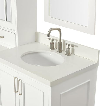 ARIEL Stafford 84-inch Bathroom Vanity with Sink,Solid Wood, 1.5-inch Pure White Quartz Countertop & Backsplash, Double Oval Porcelain Sink, 5 Soft Closing Doors, 6 Dovetail Drawers, White