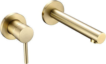 sumerain Bathroom Vanity Basin Faucet Wall Mount Left-Handed Single Handle with Rough in Valve, Brushed Gold
