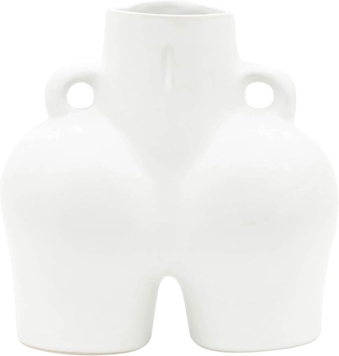 Decorative Half Body Ceramic Vase for Living Room Decor and Home Accents - Perfect for House and Table Decor Displays - Modern Flower Vase for Room, Bedroom, or Office Decor - 8", White