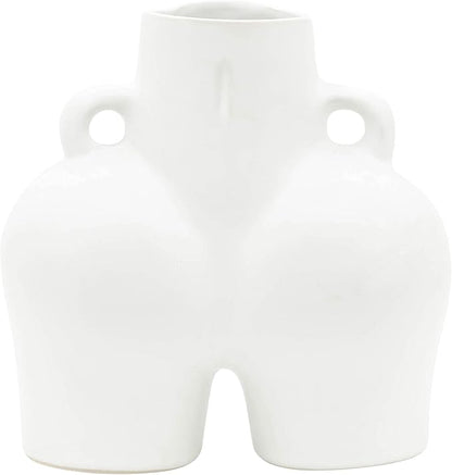 Decorative Half Body Ceramic Vase for Living Room Decor and Home Accents - Perfect for House and Table Decor Displays - Modern Flower Vase for Room, Bedroom, or Office Decor - 8", White