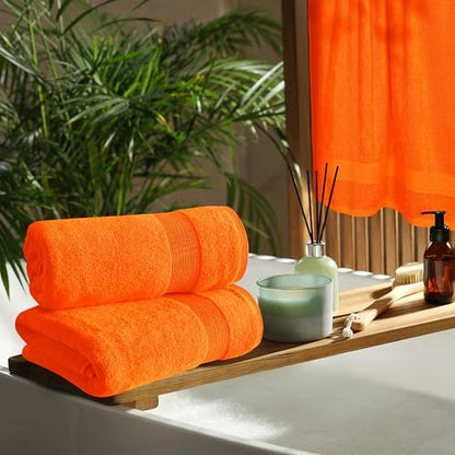 Belizzi Home 4 Pack Bath Towel Set 27x54, 100% Ring Spun Cotton, Ultra Soft Highly Absorbent Machine Washable Hotel Spa Quality Bath Towels for Bathroom, 4 Bath Towels - Orange