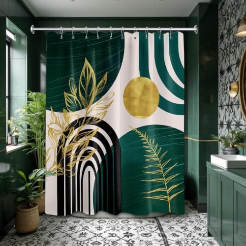 Emerald Green and Gold Shower Curtain, 60X72 in, Mid Century Modern