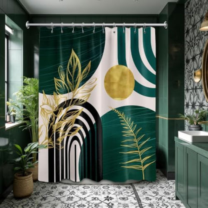 Emerald Green and Gold Shower Curtain, 60X72 in, Mid Century Modern