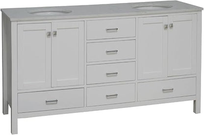 Horizon 72-inch Double Bathroom Vanity (Engineered Carrara/White): Includes White Cabinet with Engineered Carrara Countertop and White Ceramic Sinks