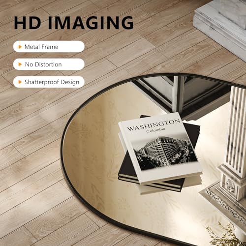 Arched Bathroom Mirror for Wall, 40" x 28" Metal Frame Vanity Mirror, Black