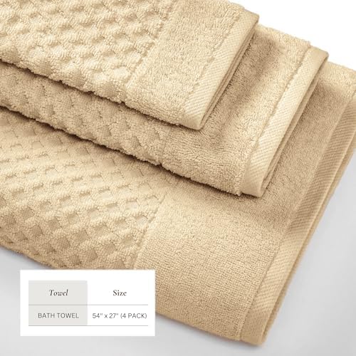 Great Bay Home Bath Towels - 100% Cotton 4 Pack 54x27 Bath Towel Set - Absorbent, Durable, Quick-Dry Towels for Bathroom (Oatmeal)