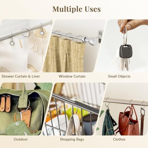 Bathway Shower Curtain Rings, Bathway Shower Curtain Hooks Anti-Drop Shower Rings for Curtain, Metal Shower Curtain Rings Rust Proof, Chrome Shower Hooks for Shower Curtain Rod, Shower Rod Hook 12Pcs