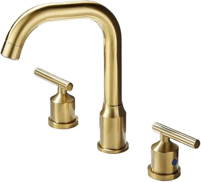 Faucet Bathroom WashBasin Sink Solid Brass Handles Bathtub Mixer Tap 3 Holes Basin Faucet Set Lead(Brush Gold) Faucet
