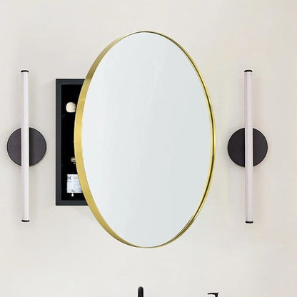 Surface Mount Brushed Gold Round CircleBathroom Medicine Cabinet with Mirror Circlular Shaped Stainless Steel Metal Framed Medicine Cabinets Bathroom Cabinet with Mirror 24'' Diameter