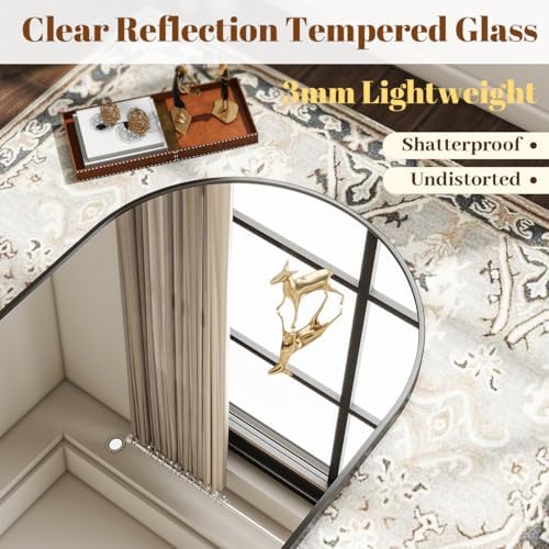VooBang Large Arched Wall Mirror, 30 x 48 inch Arch Bathroom Mirror Black