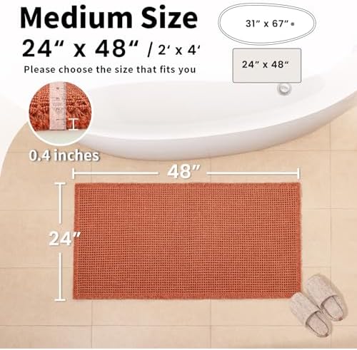 Burnt Orange Bathroom Rug, Fall Waffle Bath Mat Non Slip, 24" x 48"