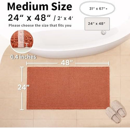 Burnt Orange Bathroom Rug, Fall Waffle Bath Mat Non Slip, 24" x 48"