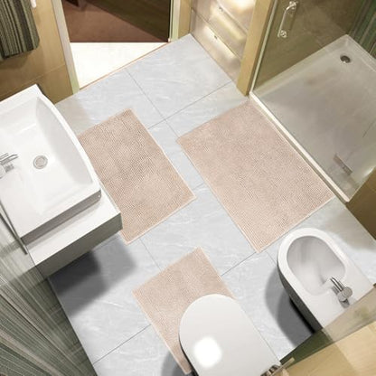 Urvoix Bathroom Rugs Sets 3 Piece, Non-Slip Chenille Bath Rug Set
