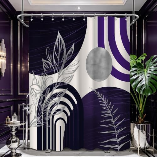 Dark Purple and Grey Shower Curtain, 60X72 in, Mid Century Modern Plum