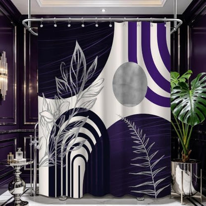 Dark Purple and Grey Shower Curtain, 60X72 in, Mid Century Modern Plum