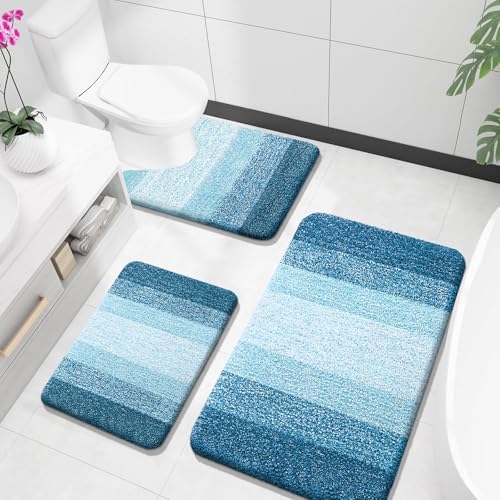 OLANLY Microfiber Bathroom Rugs Sets 3 Piece, 36"x24"+24"x16"+24"x20"