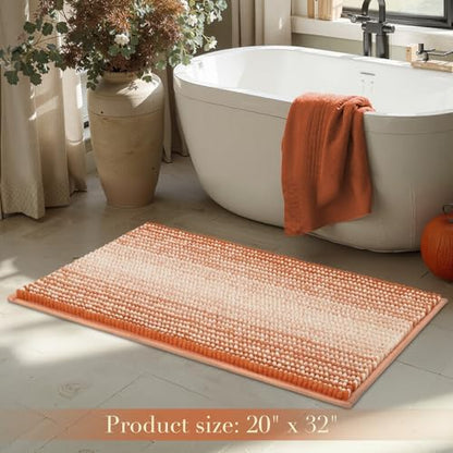 BSICPRO Fall Bathroom Rugs, 20x32 Chenille Bath Mats, Pumpkin Orange