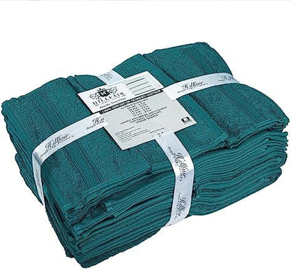 HILLFAIR 100% Cotton 24 Piece Bath Towels Set for Bathroom - Teal