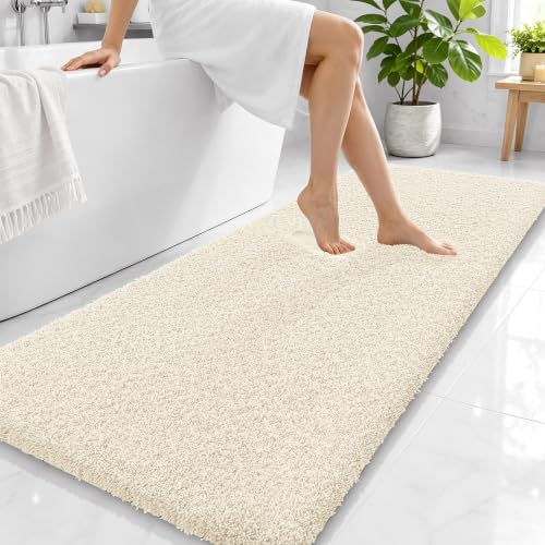 OLANLY Microfiber Bathroom Runner Rugs 59x24, Ultra Soft Bath Mat, White