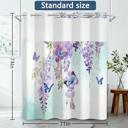 No Hook Shower Curtain with Snap in Liner 71x74 Inch