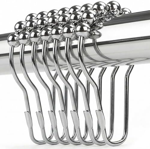 Shower Curtain Hooks Rings, Rustproof Metal Shower Curtain Rings for Bathroom Shower Rods Curtains - Set of 12, Nickel