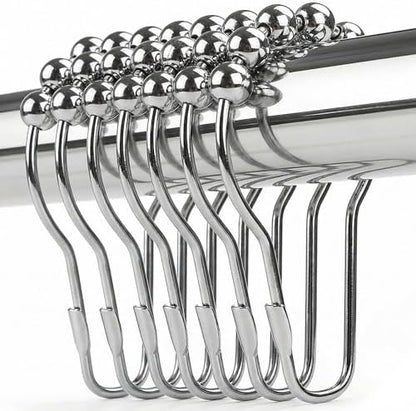 Shower Curtain Hooks Rings, Rustproof Metal Shower Curtain Rings for Bathroom Shower Rods Curtains - Set of 12, Nickel
