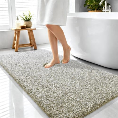 OLANLY Microfiber Bathroom Rugs 44x24, Quick Dry Mat, Moss Green and White
