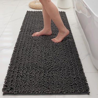Bathroom Rugs Non Slip Washable 70x24, Extra Thick Soft Chenille Absorbent Bath Mat, High Density Barrier Non Slip Backing, Quick Dry Plush Shaggy Floor Carpet for Tub&Shower, Darkgrey